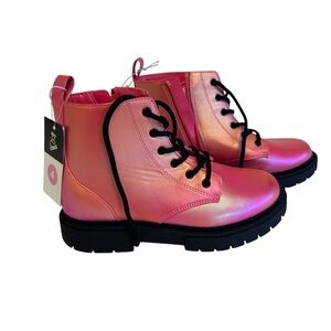 Kids Pink Iridescent Lace-Up Boots